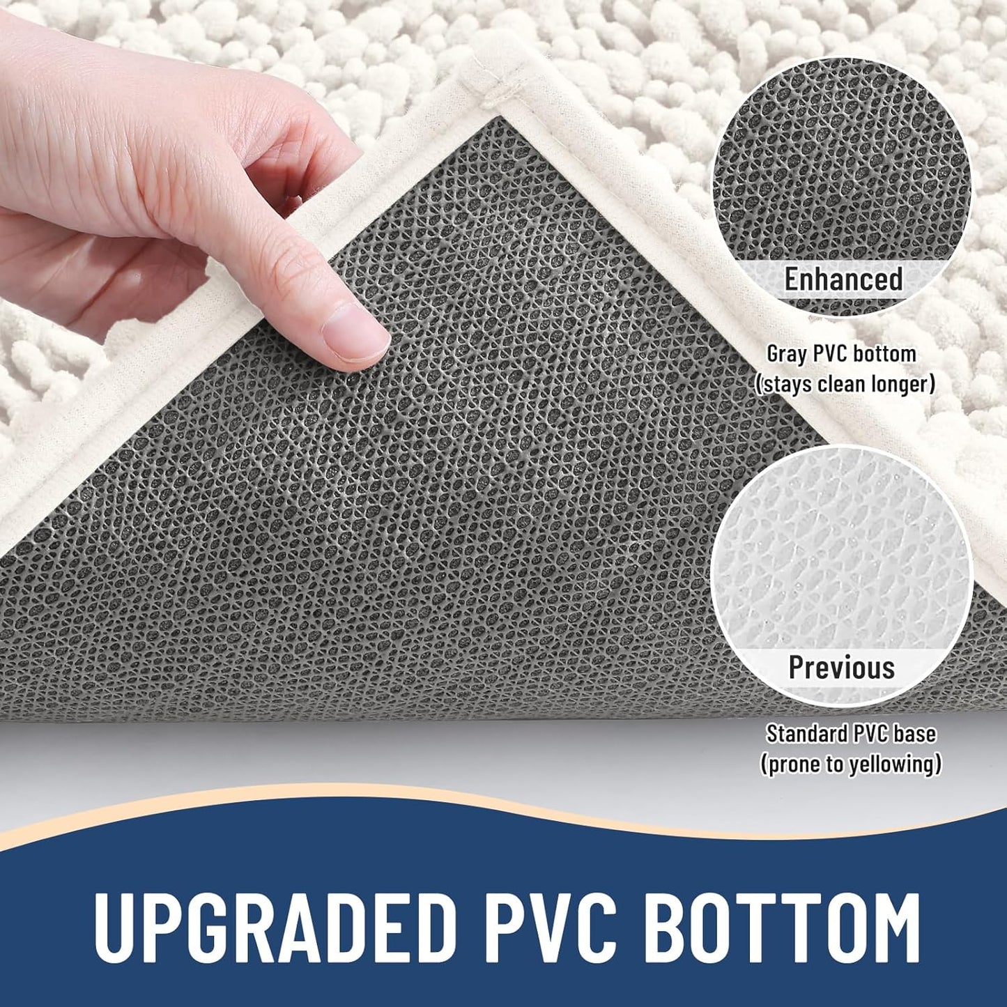 Arotive Luxury Chenille Bathroom Rug Mat, Extra Soft Thick Absorbent Shaggy Bath Rugs, Non-Slip Machine Wash Dry, Plush Bath Mats for Bathroom, Shower and Tub, 47x24, Ivory