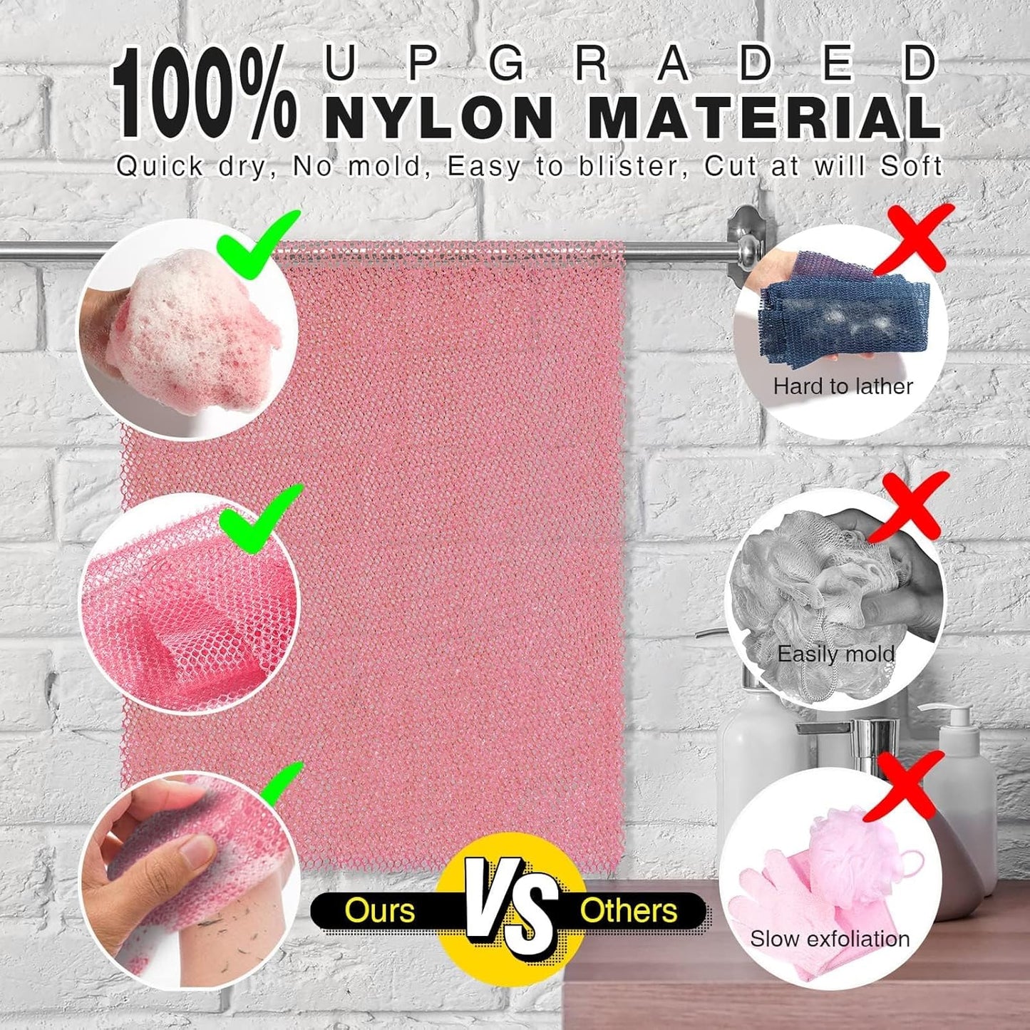 UJFQBH African Net Sponge African Net Long Net Bath Sponge Exfoliating Shower Body Scrubber Back Scrubber Skin Smoother,Great for Daily Use (Pink)