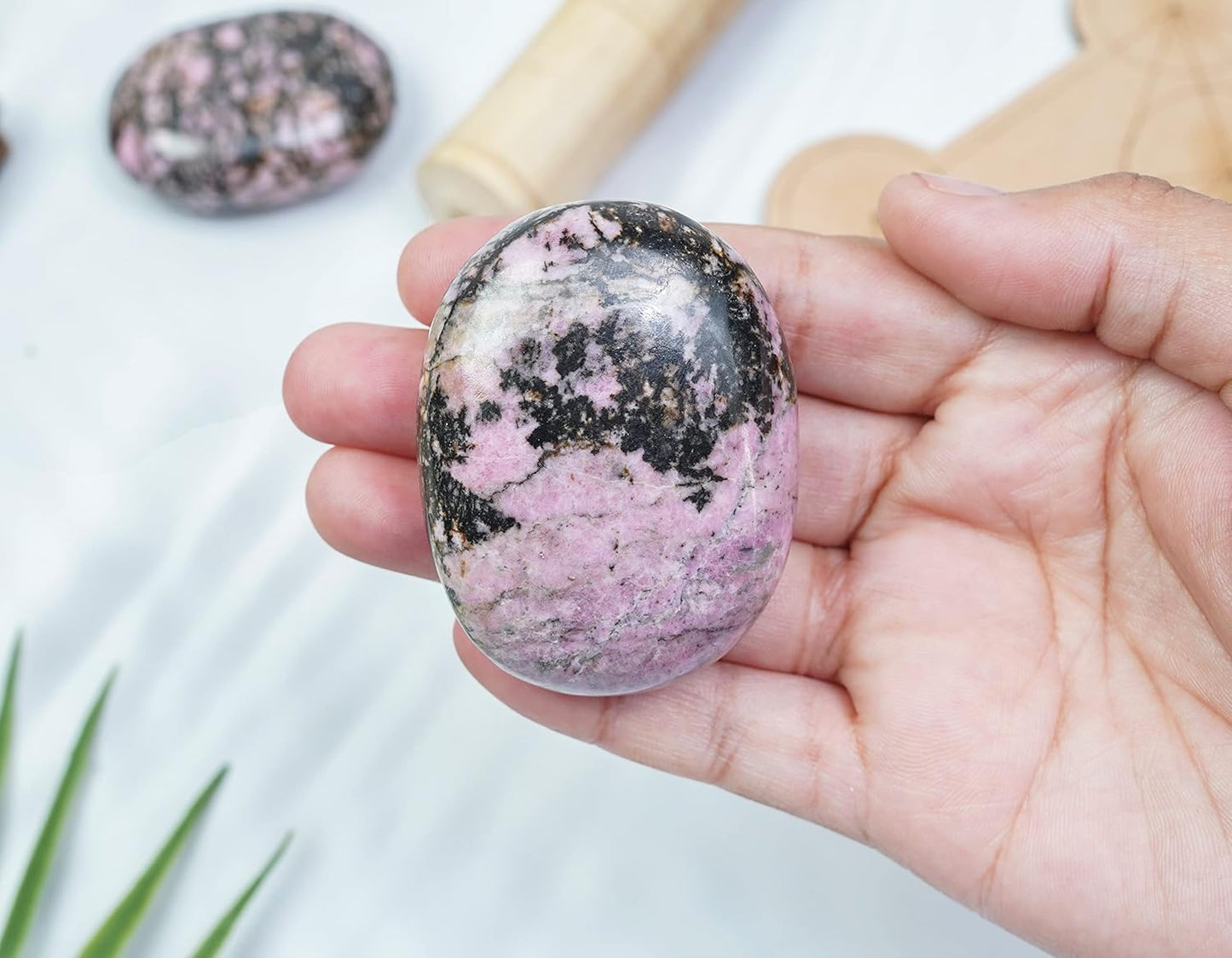 Crocon 50mm Rhodonite Large Palm Stone 900+ Carats Pocket Worry Stones for Natural Chakra Balancing Reiki Healing Stones and Crystal Healing Spa Crystals Gifts for Women