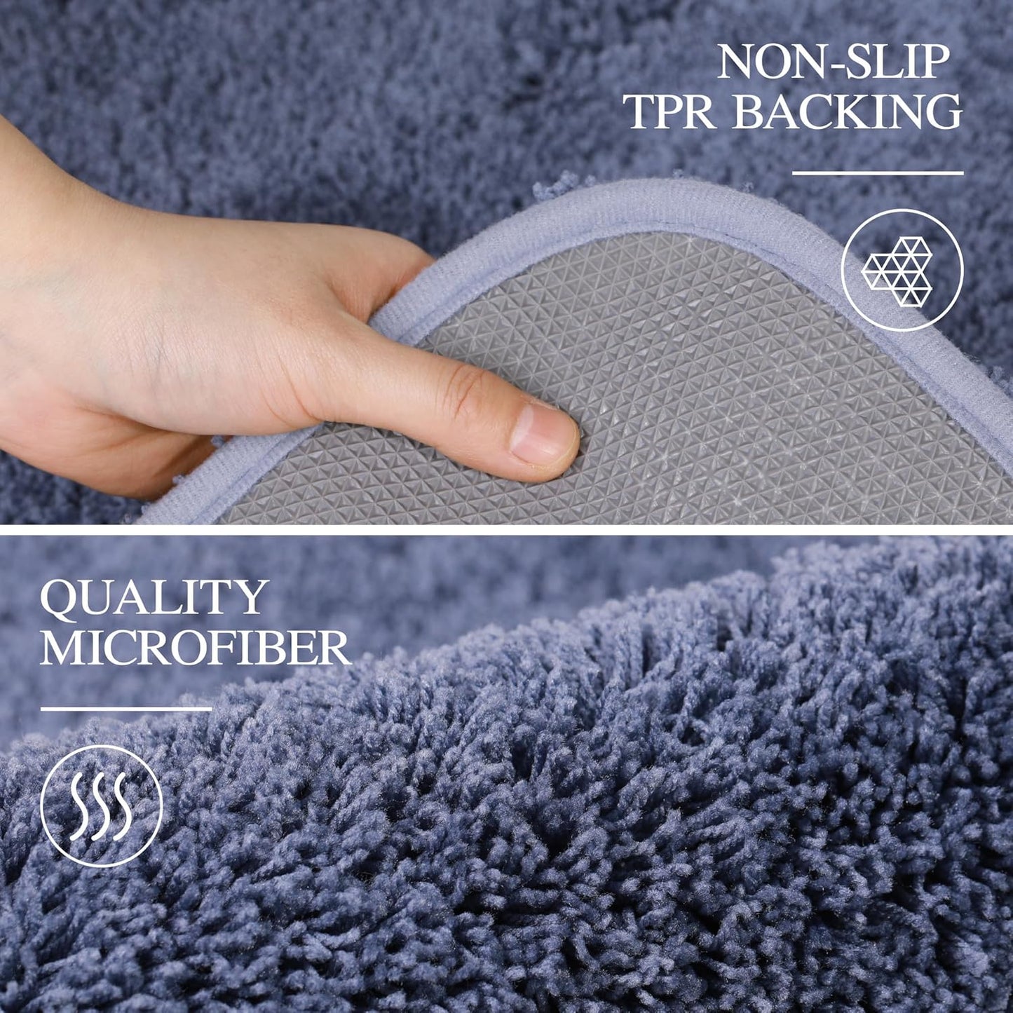 Walensee Blue High Pile Bathroom Rug, 24 x 36, Extra Soft & Absorbent, Non Slip, Machine Washable, Luxury Bath Mat for Bathroom