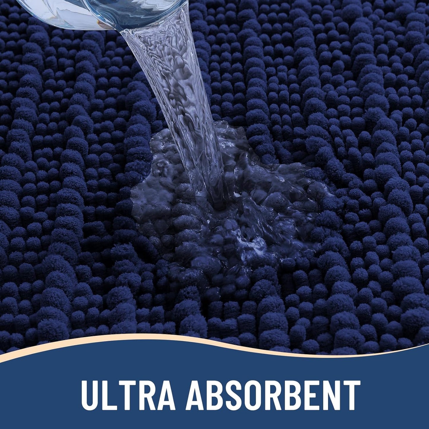 Arotive Luxury Chenille Bathroom Rug Mat, Extra Soft Thick Absorbent Shaggy Bath Rugs, Non-Slip Machine Wash Dry, Plush Bath Mats for Bathroom, Shower and Tub, 70x46, Navy