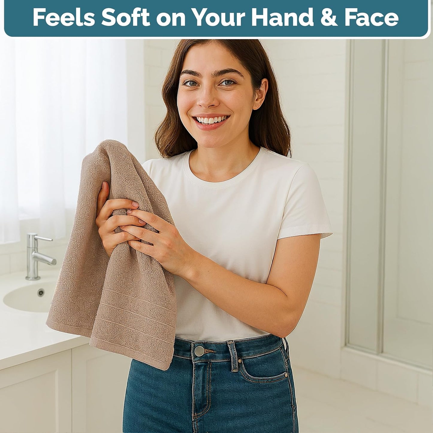 Casa Platino 6 Pack 100% Cotton Hand Towels (16"x28") - Ring Spun - Quick Dry, Soft & Absorbent Hand Towels Set of 6 - Hotel, Spa, Beauty, Gym, Bathroom - Remains Soft After Multiple Washes - Taupe