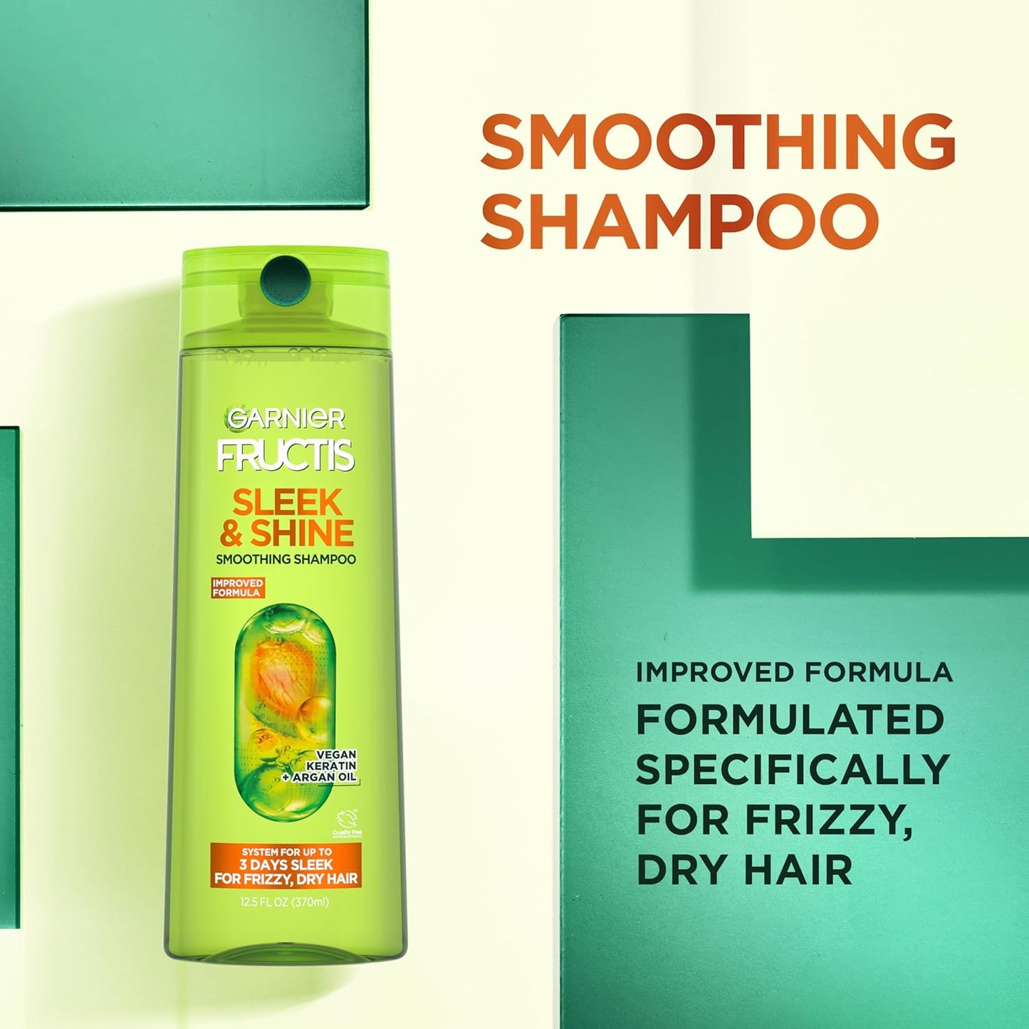Garnier Fructis Sleek & Shine Shampoo (22 Fl Oz) + Conditioner (21 Fl Oz) Set for Frizzy, Dry Hair, Plant Keratin + Argan Oil (2 Items), 1 Kit (Packaging May Vary)