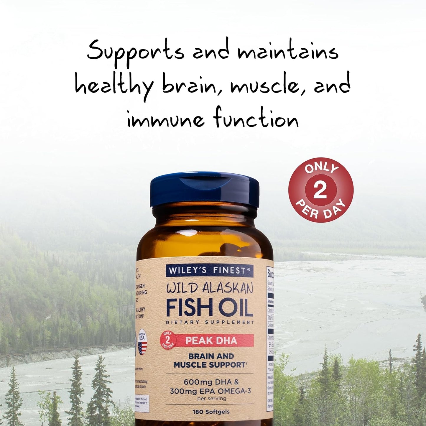 Wiley's Finest Wild Alaskan Fish Oil Peak DHA - 900mg EPA and DHA Omega-3s - 180 Softgels (90 Servings)
