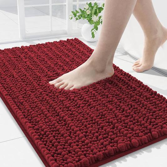 Arotive Luxury Chenille Bathroom Rug Mat, Extra Soft Thick Absorbent Shaggy Bath Rugs, Non-Slip Machine Wash Dry, Plush Bath Mats for Bathroom, Shower and Tub, 34x21, Red