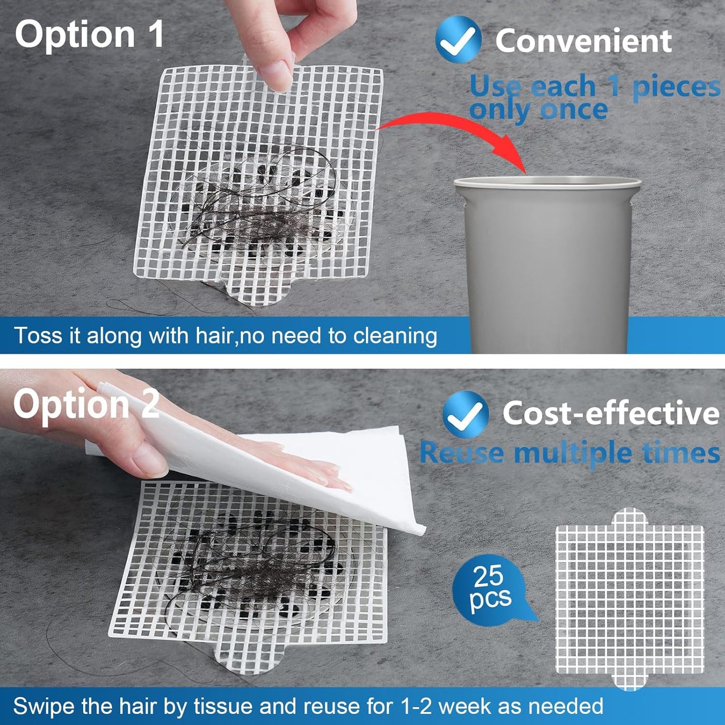 Disposable Shower Drain Hair Catcher, Shower Drain Cover Mesh Stickers, 25 Pack (5.9 Inch)