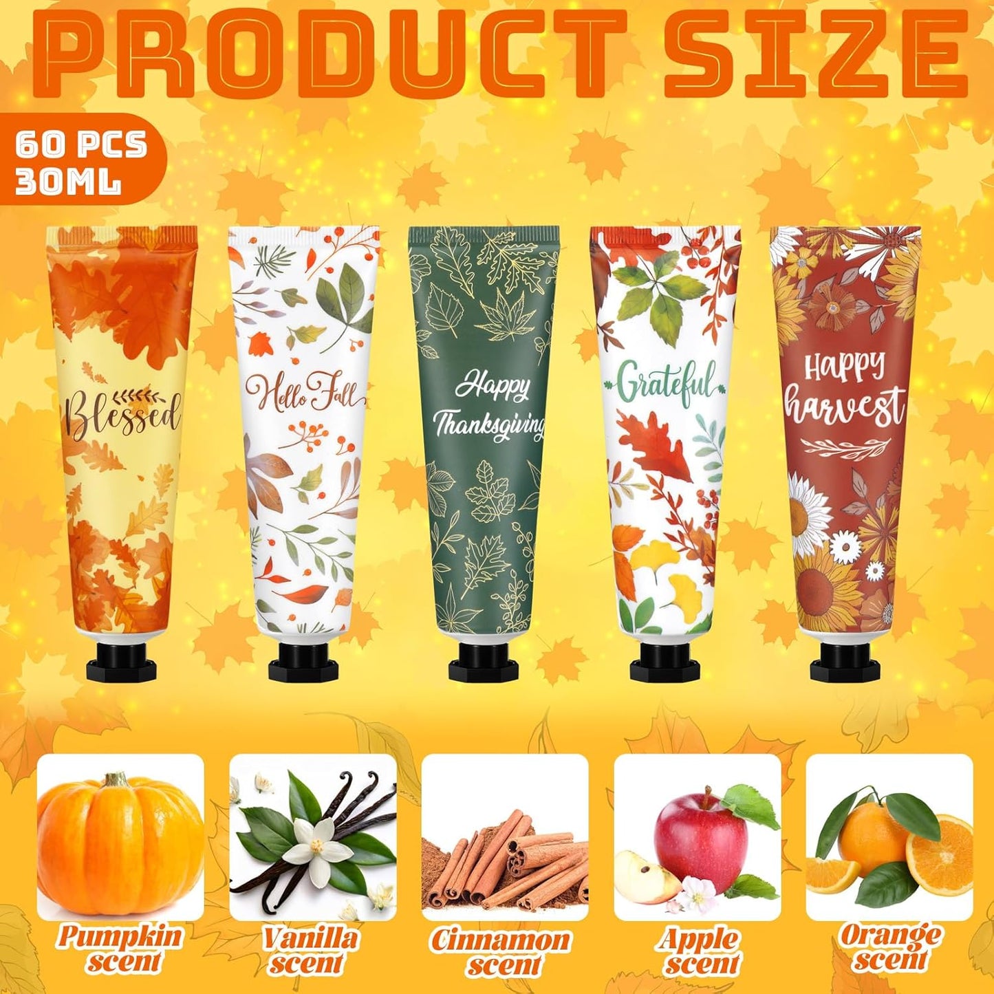 60 Pcs Thanksgiving Fall Hand Lotion Gifts Bulk for Women Maple Leaves Hand Cream 30ml Natural Botanical Fragrance Mini Lotion for Chapped Hands Travel Thanksgiving Autumn Party Supplies