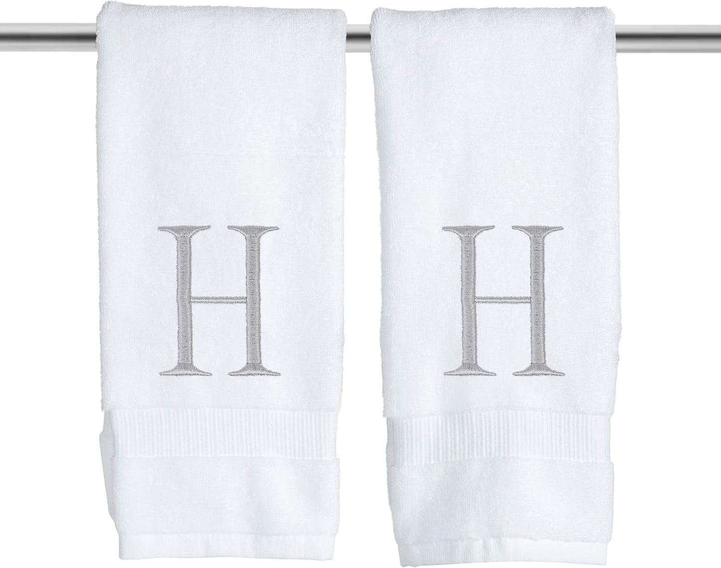 Monogrammed Hand Towels for Bathroom - Luxury Hotel Quality Personalized Initial Decorative Embroidered Bath Towel for Powder Room, Spa - GOTS Organic Certified - Set of 2 Letter H