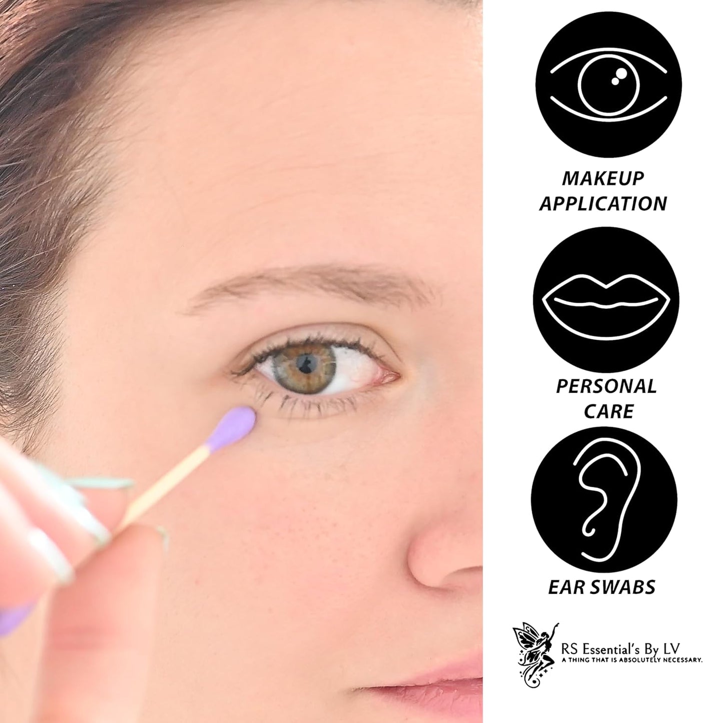 RS ESSENTIAL'S BY LV: Aesthetic Cotton Swabs Sticks Ear Swabs Bamboo swabs 200 Count Cotton Buds In 5 Colorful Colors (Purple)