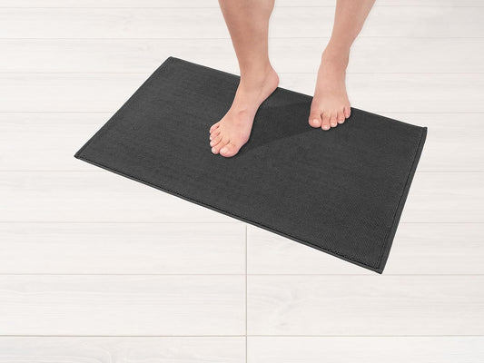 American Soft Linen Bath Rug, 17 in 24 in 100% Cotton Bath Mats Rugs for Bathroom, Slip Reducer Washable Shaggy Form Area Rugs, Gray Bath Rug