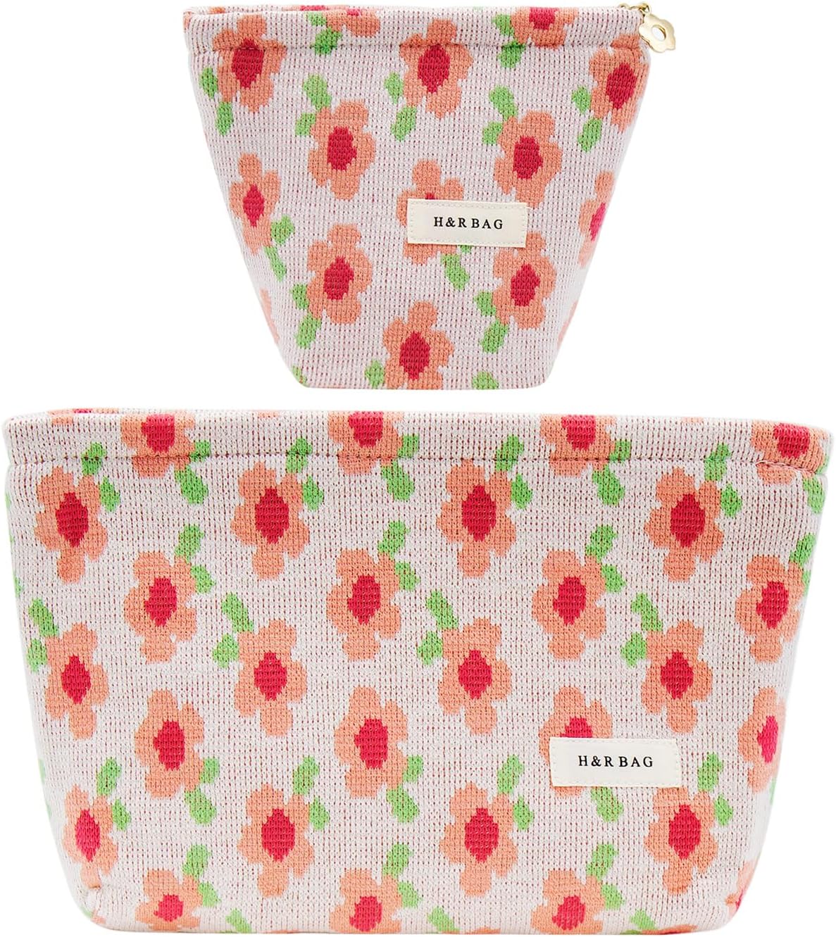 2 Pcs Makeup Bags, Large Cosmetic Bag Travel Toiletry Bag Organizer for Women, Embroidery Craft, Floral Makeup Bag Small Cosmetic Pouch Purse with Zipper Gifts for Girls Teen