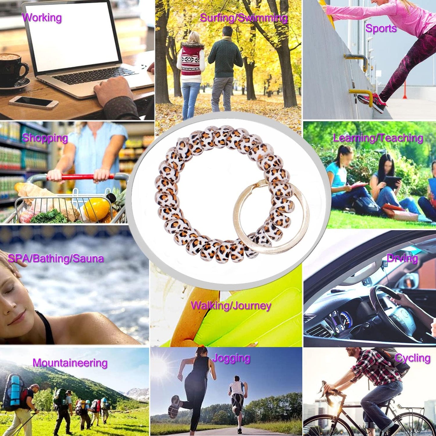 BIHRTC Pack of 6 Stretchy Keychain Plastic Coil Stretch Wristband Bracelet Wrist Coil Key Ring Wrist Coil Wrist Keychain Colorful Stretch Key Chain for Gym Pool ID Badge Sauna