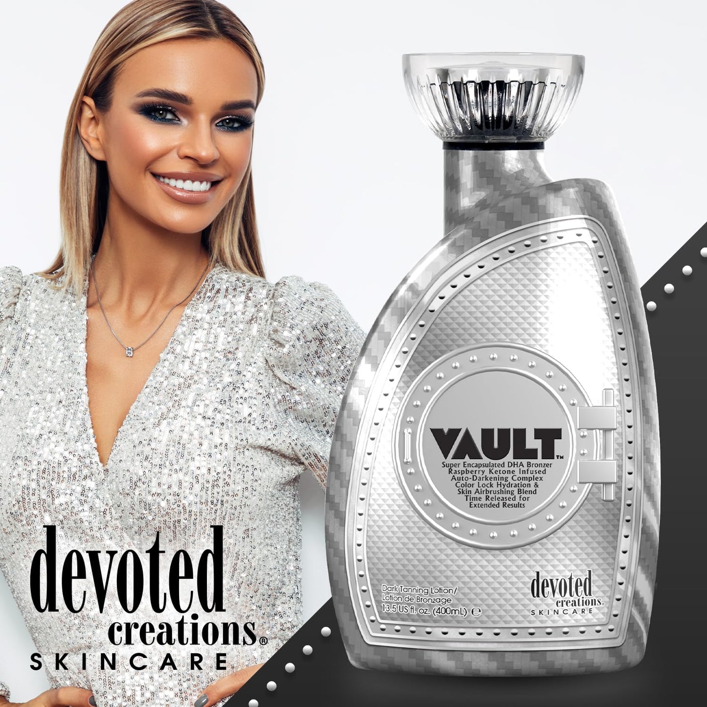Devoted Creations Vault - Super Encapsulated DHA Bronzer Color Lock Hydration & Skin Airbrushing Blend, Time Released for Extended Results Dark Tanning Lotion