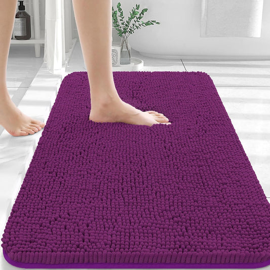 OLANLY Bathroom Rugs 30x20, Extra Soft Absorbent Chenille Bath Rugs, Rubber Backing Quick Dry, Machine Washable Bath Mats for Bathroom Floor, Tub and Shower, Home Decor Accessories, Purple
