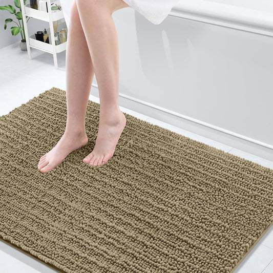 Arotive Luxury Chenille Bathroom Rug Mat, Extra Soft Thick Absorbent Shaggy Bath Rugs, Non-Slip Machine Wash Dry, Plush Bath Mats for Bathroom, Shower and Tub, 59x35, Camel