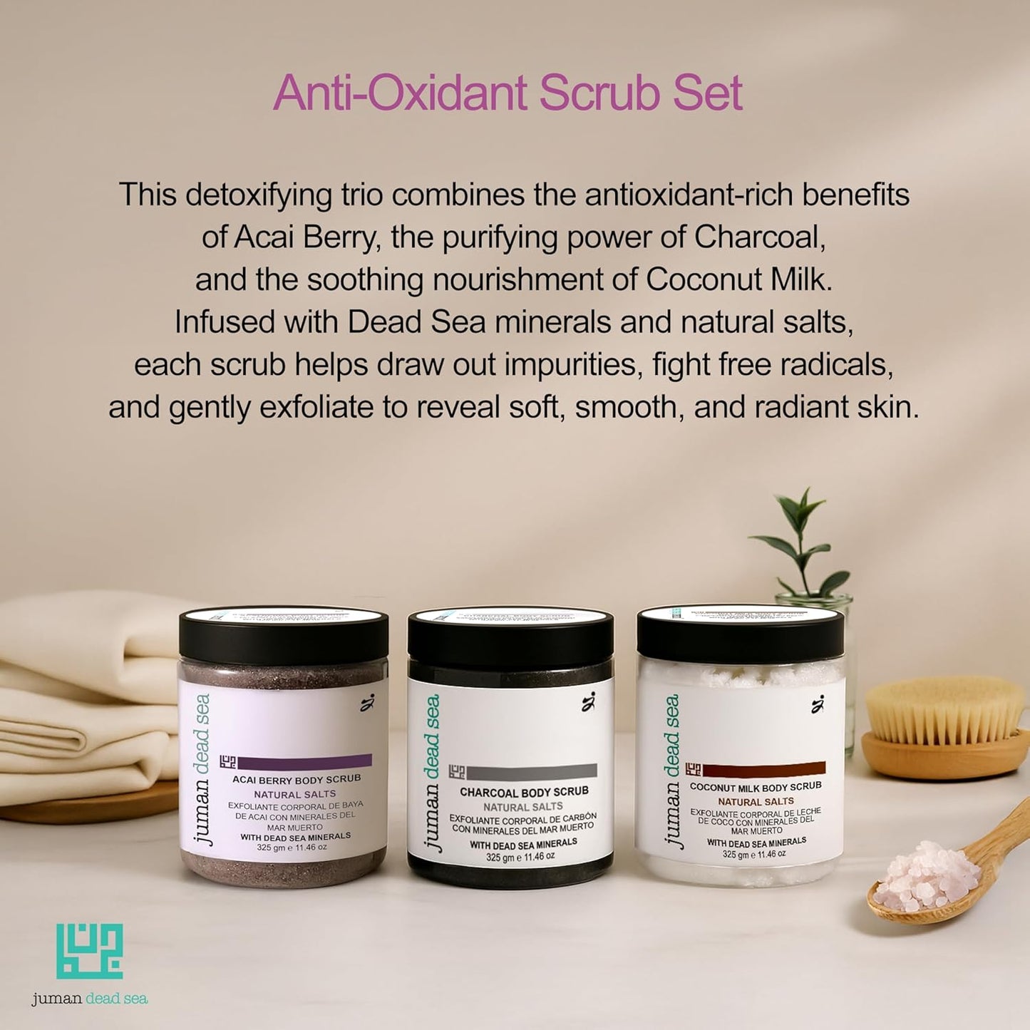 Juman Dead Sea Minerals Exfoliating Body Scrub Set | Infused with Essential Oils | Regular Body Care Kit | SlS & Paraben Free | Vegan | Scrub Pack of 3