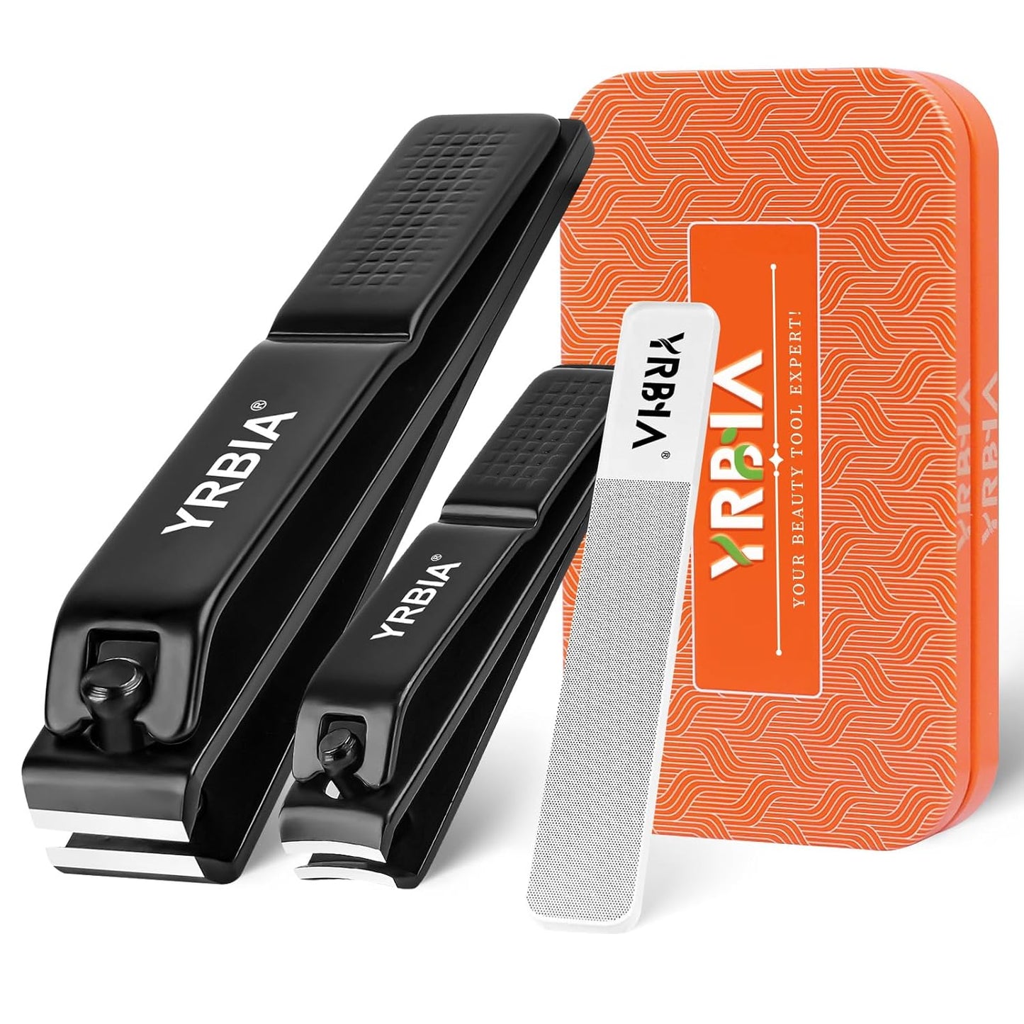 Nail Clippers with Glass Nail File, YRBIA Ultra Sharp Nail Clipper Set, Professional Fingernail & Toenail Clippers Nail Cutter for Men and Women (Black)