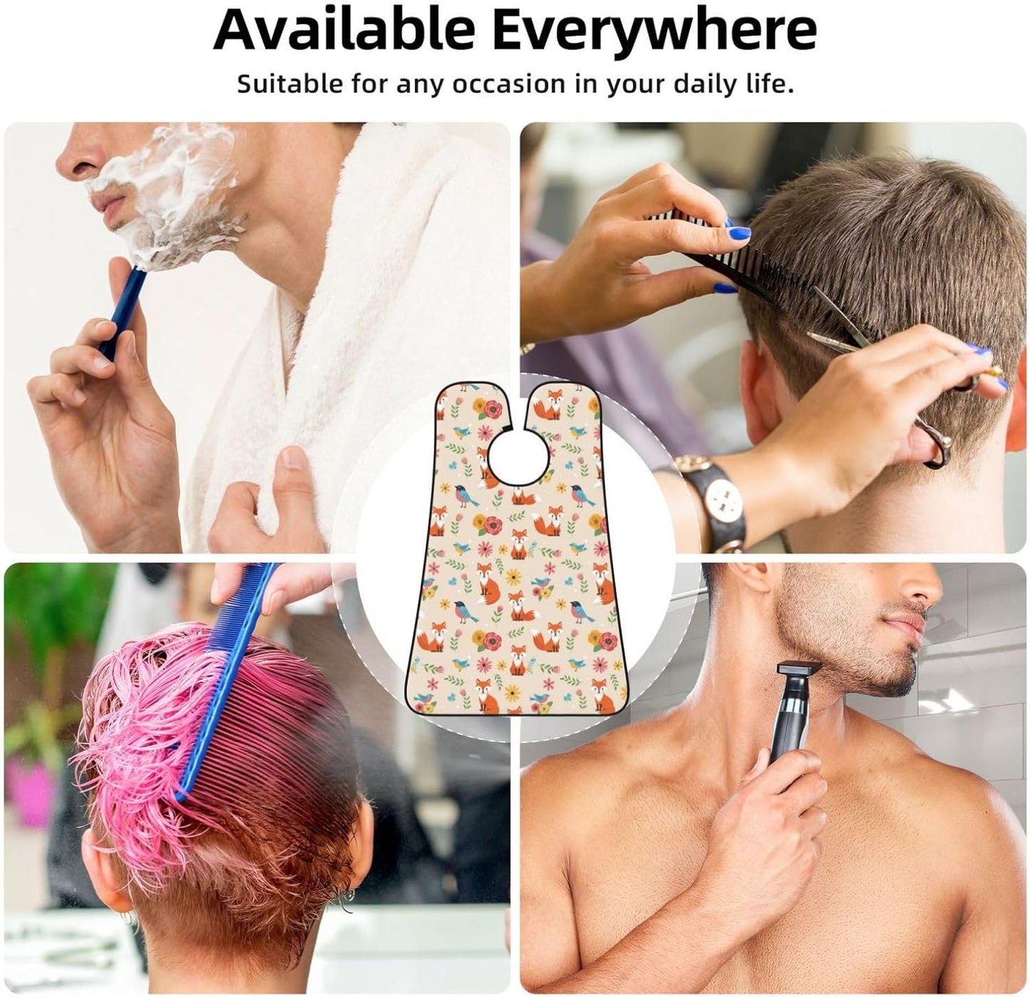 Waterproof Beard Trimming Bib, Non-Stick Hair Catcher for Men Shaving, Grooming Apron for Husband Dad, Fall Leaves Floral Flowers Foxes Shave Bib