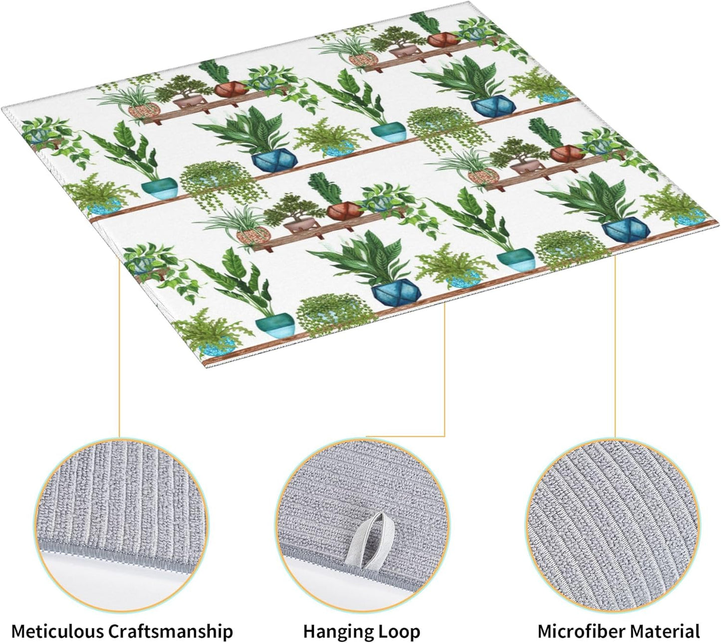 Green Plant Dish Drying Mat for Kitchen Counter Cute Dish Drainer Rack Mats 16"x18" Absorbent Reversible Drying Pad