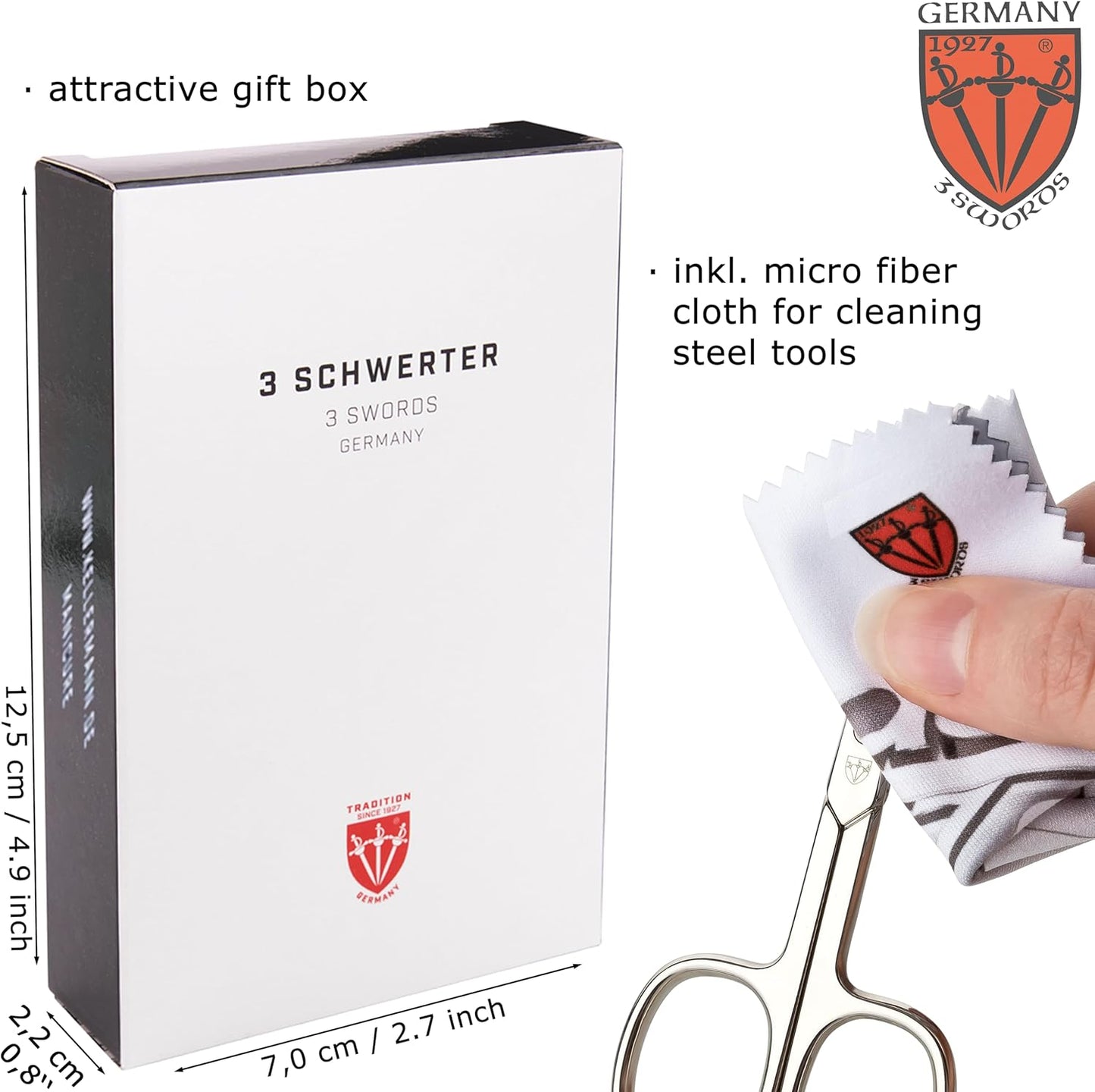 3 Swords Germany - Brand Quality 6 Piece Manicure Pedicure Grooming kit Set - Scissors, Metal and Glass Nail File, Clipper, Tweezers with Synthetic Leather case - White/Black Tools