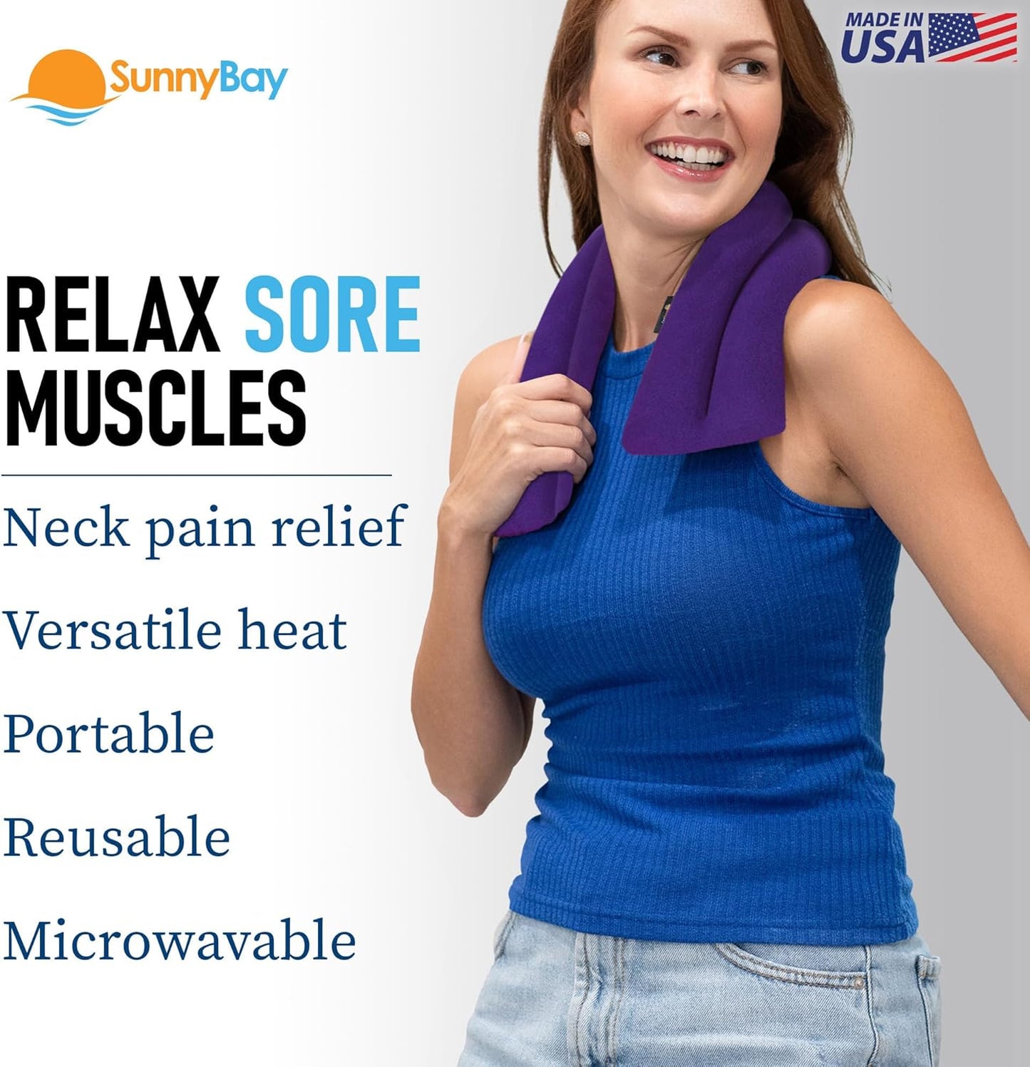 SunnyBay Microwave Heating Pad for Neck and Shoulders, Versatile Bean Bag Moist Heating Pad, Microwavable Neck Wrap, Weighted Hot or Cold Therapy, Made in USA (Purple)