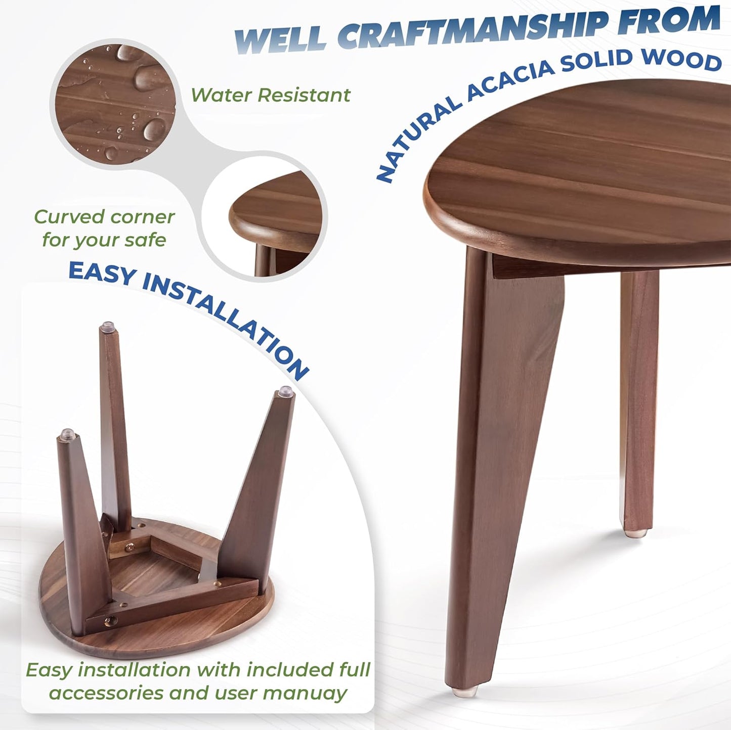 BLUEWEST Shower Foot Stool for Shaving Legs, Acacia Wood Shower Foot Rest (Walnut, Round Seat)