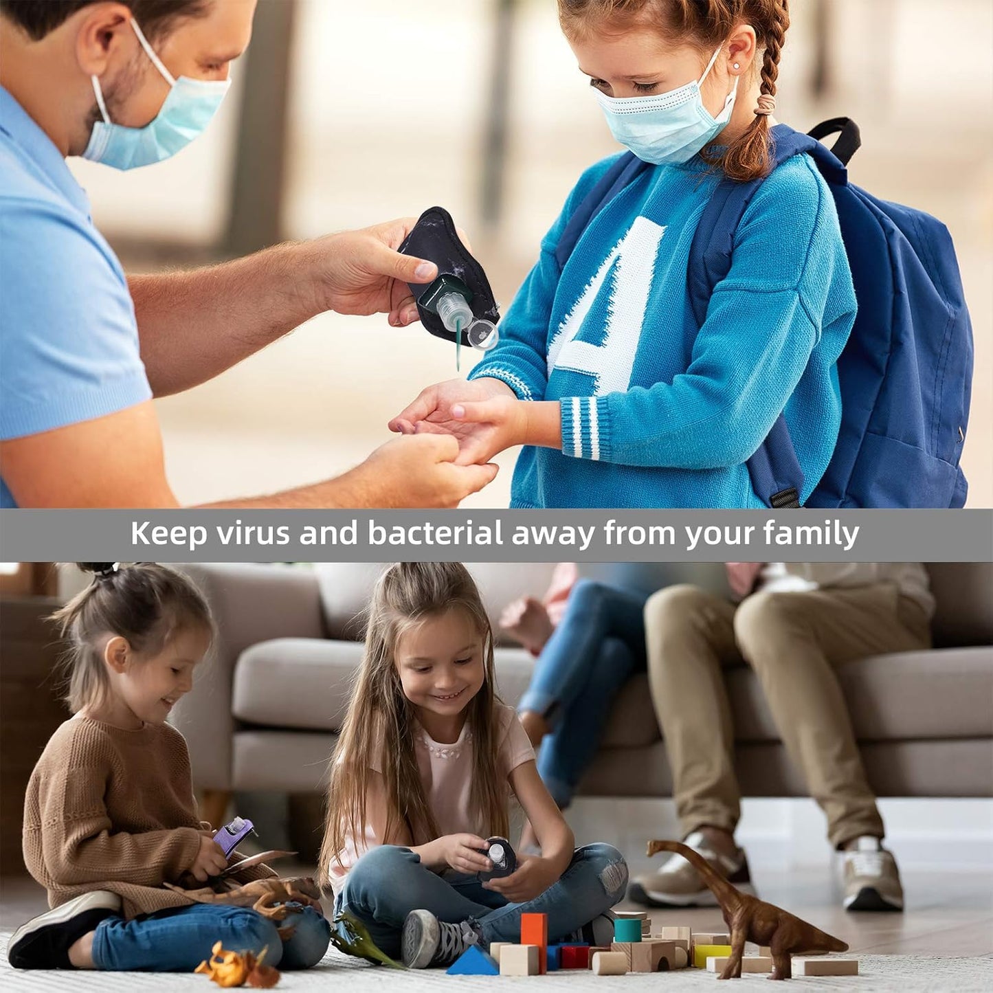 Hand Sanitizer Holder Keychian,5 Pack Empty Travel Size Bottle and Hand Sanitizer Keychain Set Include 5pcs Flip Cap Reusable Bottles,5pcs Refillable Bottles Keychain Holders for Backpack and Kids