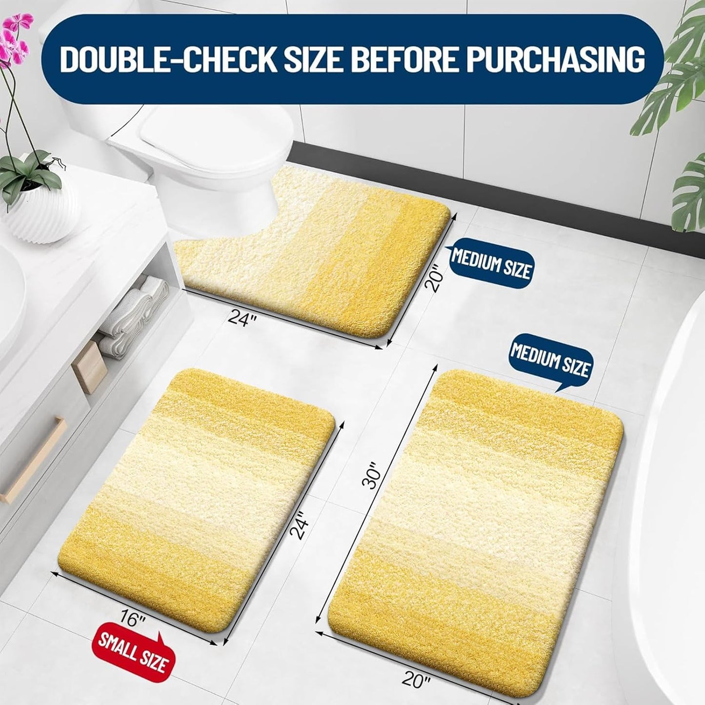 OLANLY Bathroom Runner Rugs 47x20, Extra Soft Absorbent Microfiber Bath Rugs, Rubber Backing, Quick Dry, Machine Washable Bath Mats for Bathroom Floor, Tub and Shower, Home Decor Accessories, Yellow