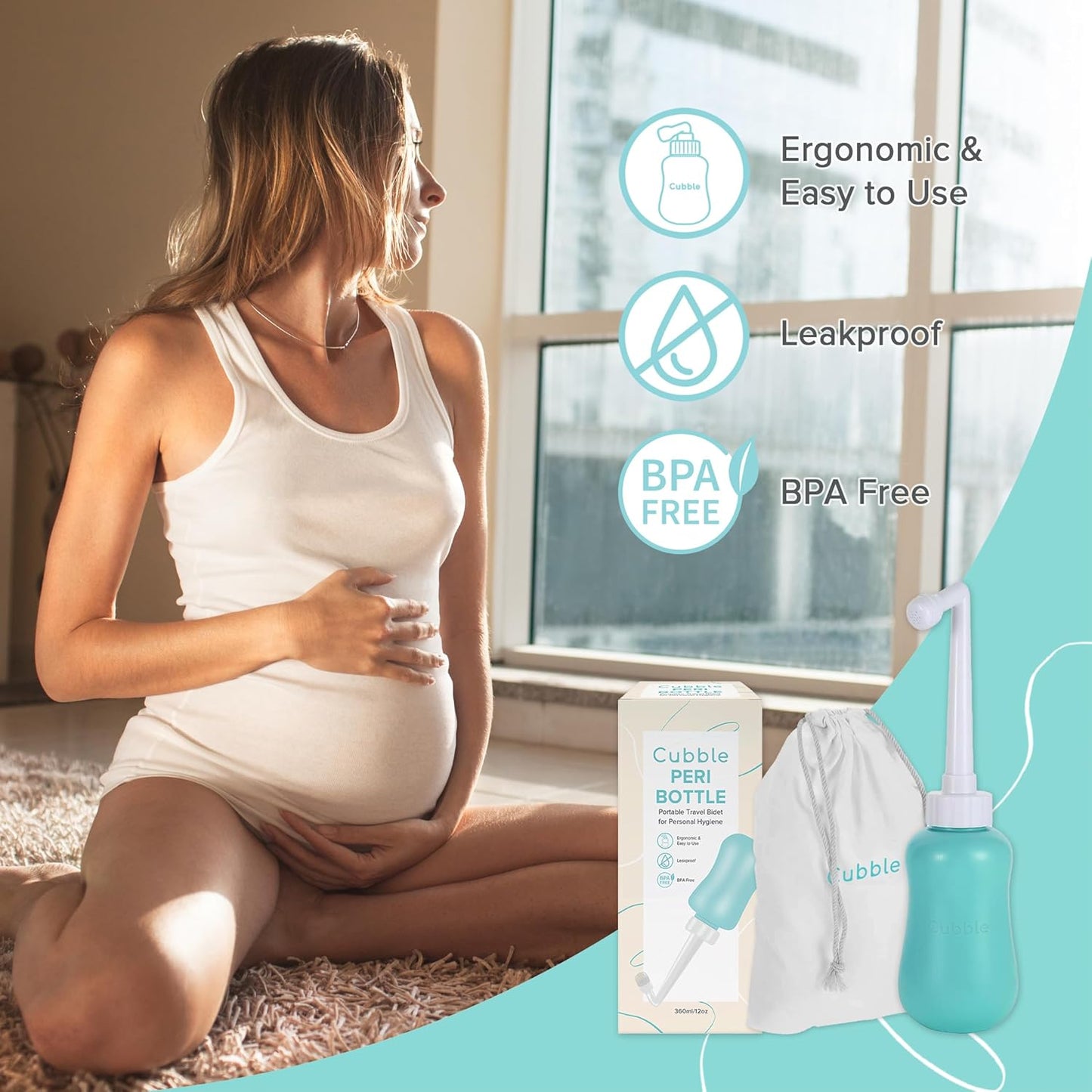 Peri Bottle for Postpartum Care, Portable Bidet, Perineal Recovery, Feminine Hygiene Care, Spray Bottle for Toilet Use 360ml/12oz (Teal)