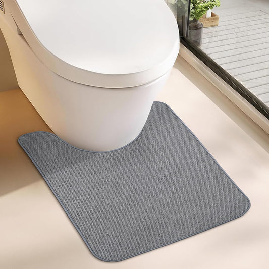 Toilet Rugs U Shaped Bathroom Rug,Machine Washable Non Slip Quick Dry Super Absorbent Ultra Thin Toilet Mats for Bathroom Toilet.Grey,1'8"x2'(20x24inch)