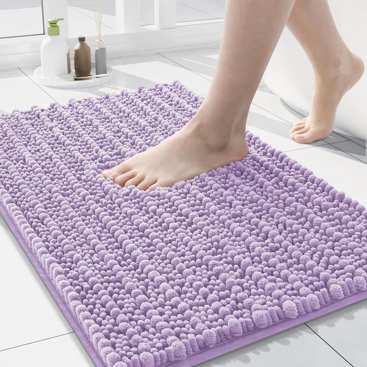 Arotive Luxury Chenille Bathroom Rug Mat, Extra Soft Thick Absorbent Shaggy Bath Rugs, Non-Slip Machine Wash Dry, Plush Bath Mats for Bathroom, Shower and Tub, 24x16, Light Purple