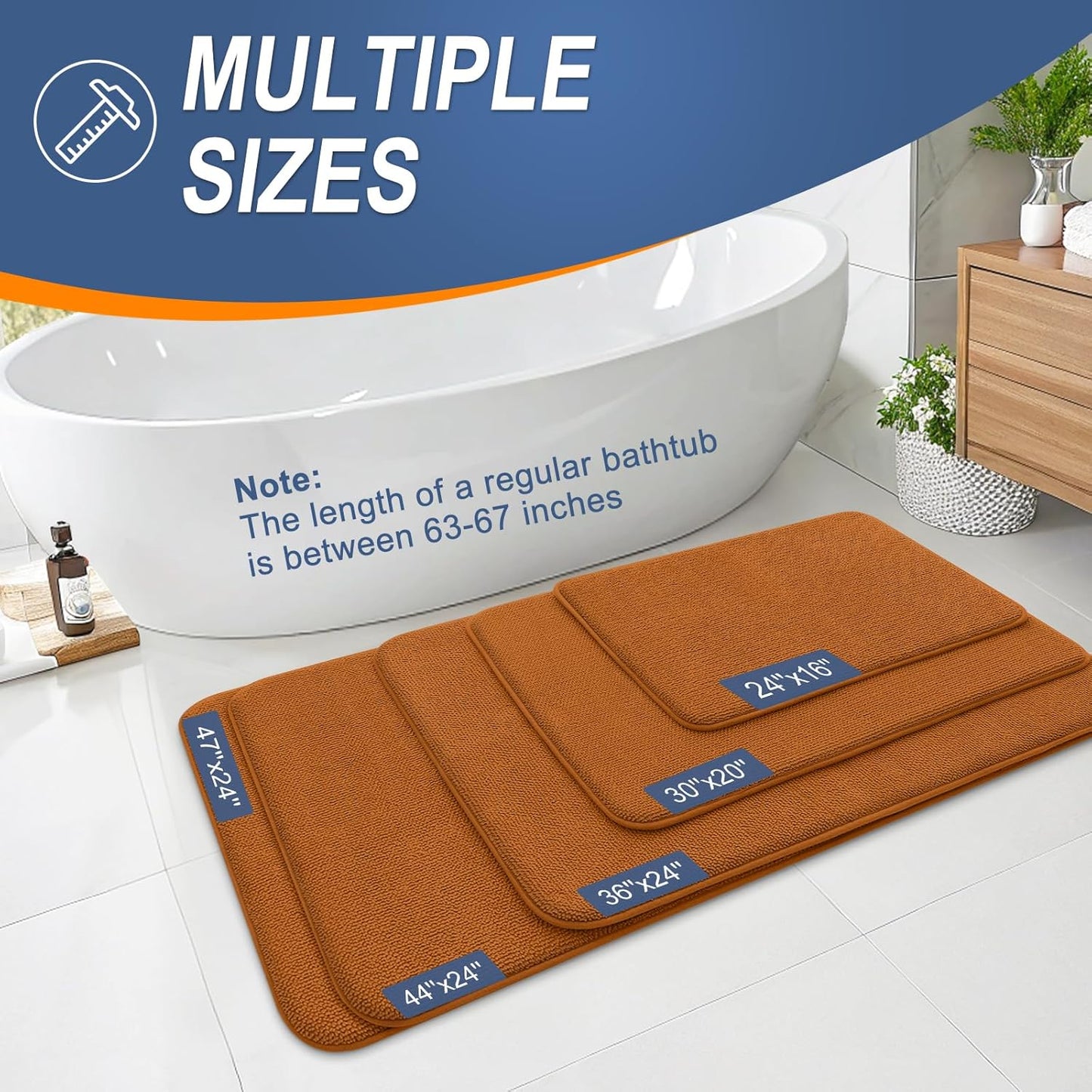 OLANLY Thick Memory Foam Bath Mat Rug 24x16, Extra Soft Absorbent Bathroom Rug, Quick Dry Bath Mats, Non-Slip, Machine Washable Carpet for Bathroom, Tub and Shower, Home Decor Accessories, Ochre