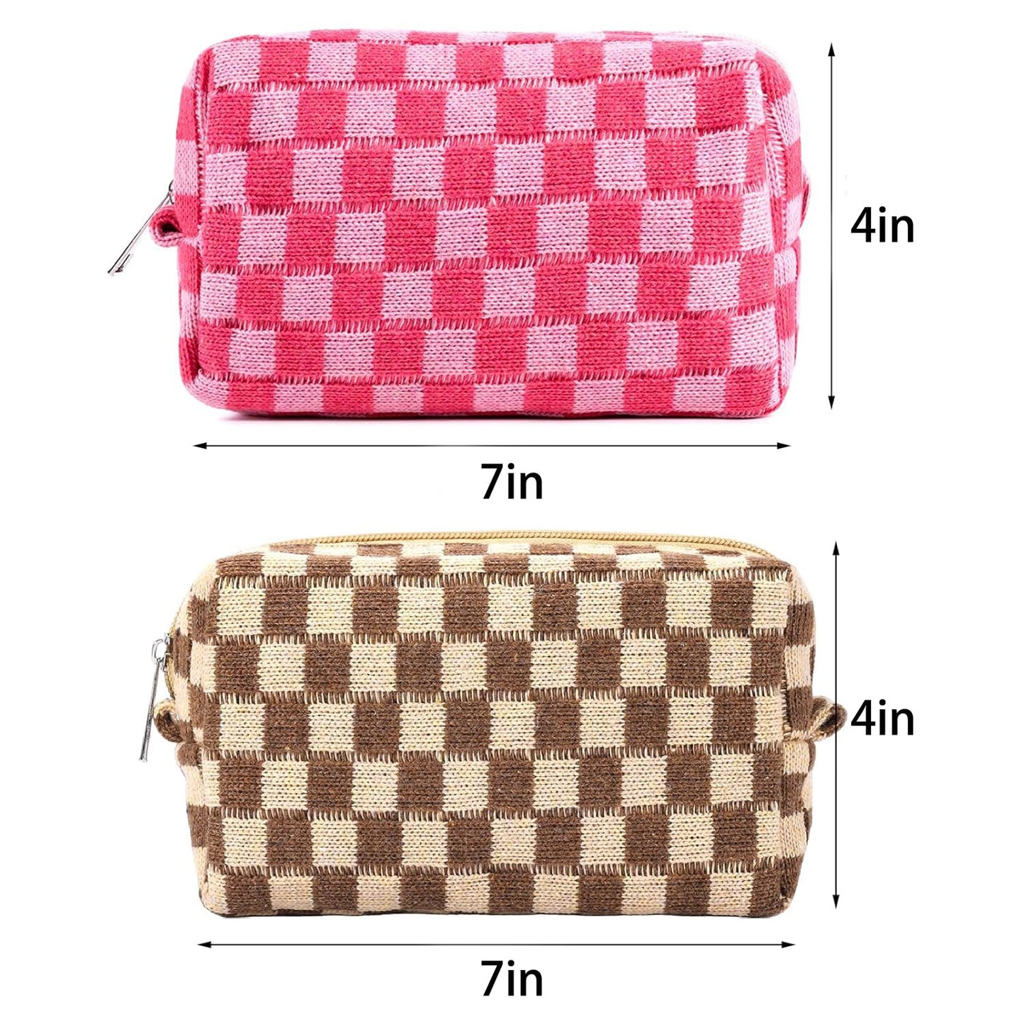 ZLFSRQ 4Pcs Checkered Pencil Case Cute Pencil Pouch for Teens Checkered Makeup Bag Medium Travel Cosmetic Bag Makeup Pouch for Purse Aesthetic Trendy Zipper Toiletry Bags(Green/Black/Pink/Brown)