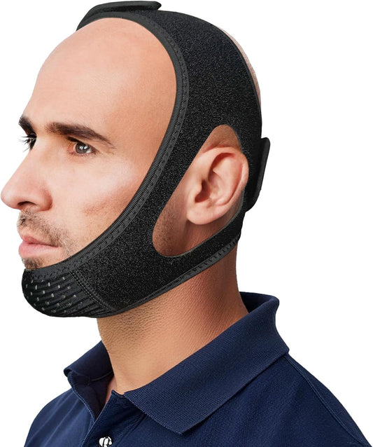 Chin Strap for CPAP Users | Comfortable Mouth Support to Encourage Closed Mouth Positioning Nasal Breathing for Men and Women Who Breathe Through The Mouth During Sleep by PIDOTI (Black, S-M)