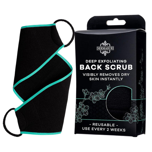 Dermasuri Deep Exfoliating Back Scrubber -Bath & Shower Back Scrub - Body Exfoliator Scraper Tool - Deep Exfoliation Body Cleaner for Shower, 27" Long, 8" Wide