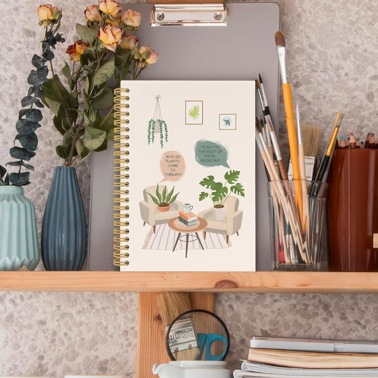 Funny Mental Health Spiral Notebook, Therapy Journaling Notebooks for Note Taking, Nature Plant Hardcover Journals for Women 160 Pages 5.5x8.3 Inch, Inspirational Gifts for Women