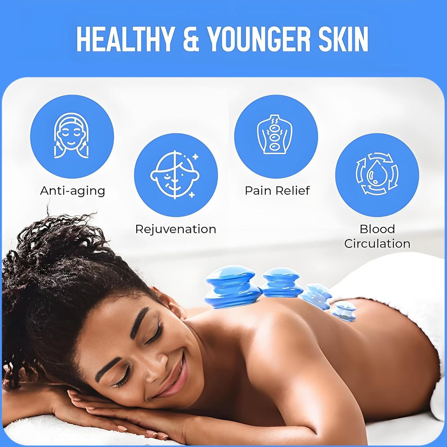 Silicone Cupping kit for Massage Therapy, Professionally Massage Cup for Body Sculpt Cup (Blue, L*2 Cups)
