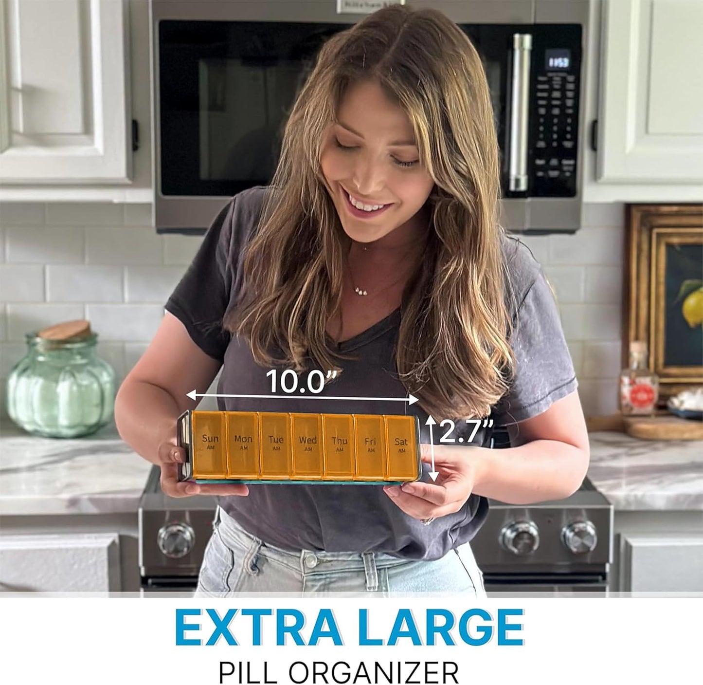 Extra Large Pill Organizer - XXL Vitamin Holder for Weekly Supplements - Double Sided Pill Box 7 Day with Big AM PM Compartments Huge Daily Medicine Dispenser 2 Times a Day Reliable and Easy-to-Use