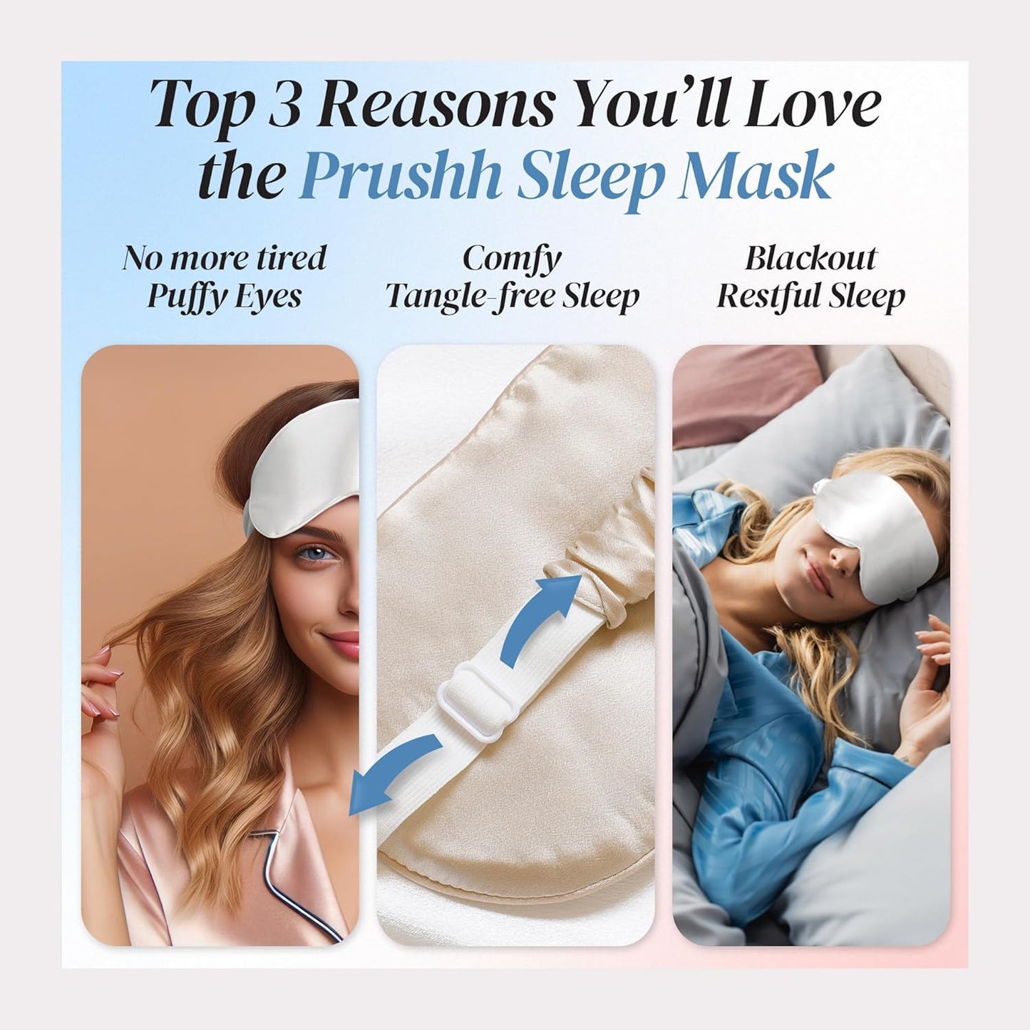 Silk Sleep Mask - Luxurious 100% Pure Mulberry Silk Eye Mask for Restful Sleep and Travel, Hypoallergenic, Cooling, Total Blackout, Adjustable for Women & Men (Champagne Gold)