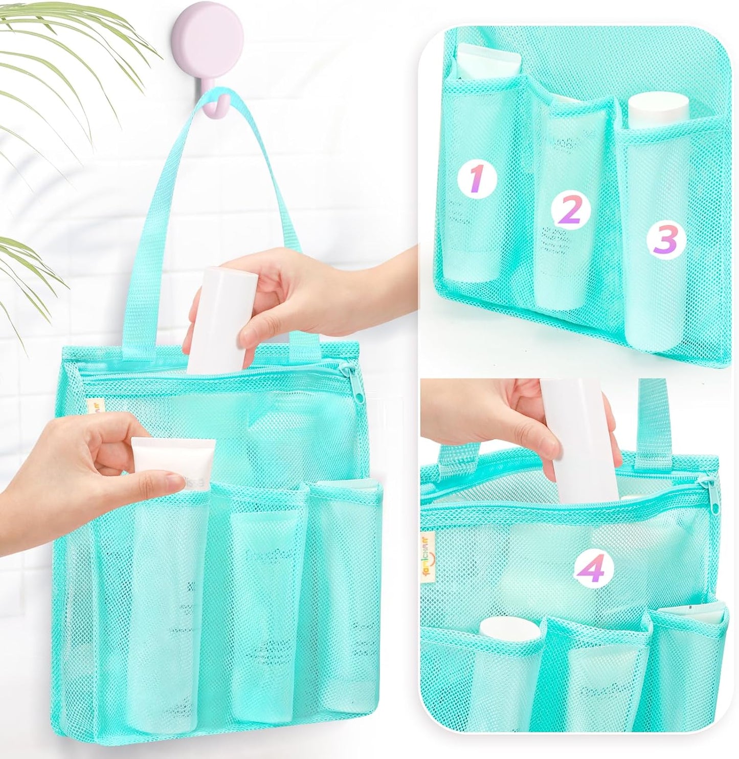 Mesh Shower Caddy Portable, Gym Travel Camp Dorm Room Essentials for College Student Boy Girl, Bathroom Shower Bag - Blue