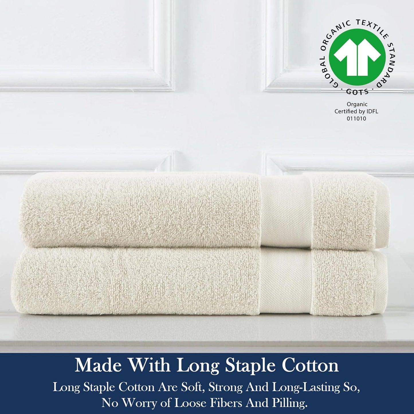 Delara Organic Cotton Luxuriously Plush Hand Towel Pack of 2 | GOTS & OEKO-TEX Certified | Premium Hotel Quality Towels | Feather Touch Technology|650 GSM Long Staple|Soft, Quick Dry & Ultra-Absorbent