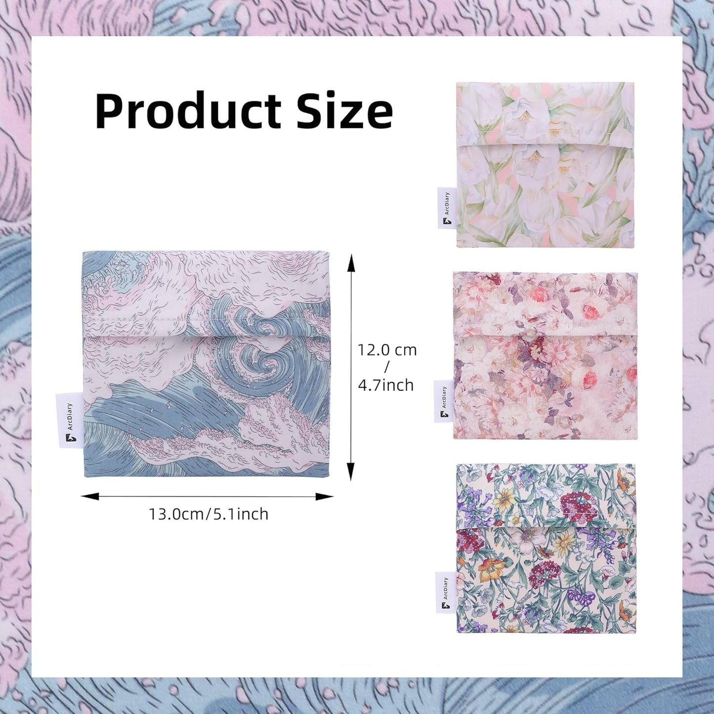 Period Bag for Teen Aged Girls, Portable Sanitary Pad Storage Bag for Teen Pads/Sanitary Napkins/Small Tampons, Feminine Menstrual Cup Pouch (Sea and Waves)