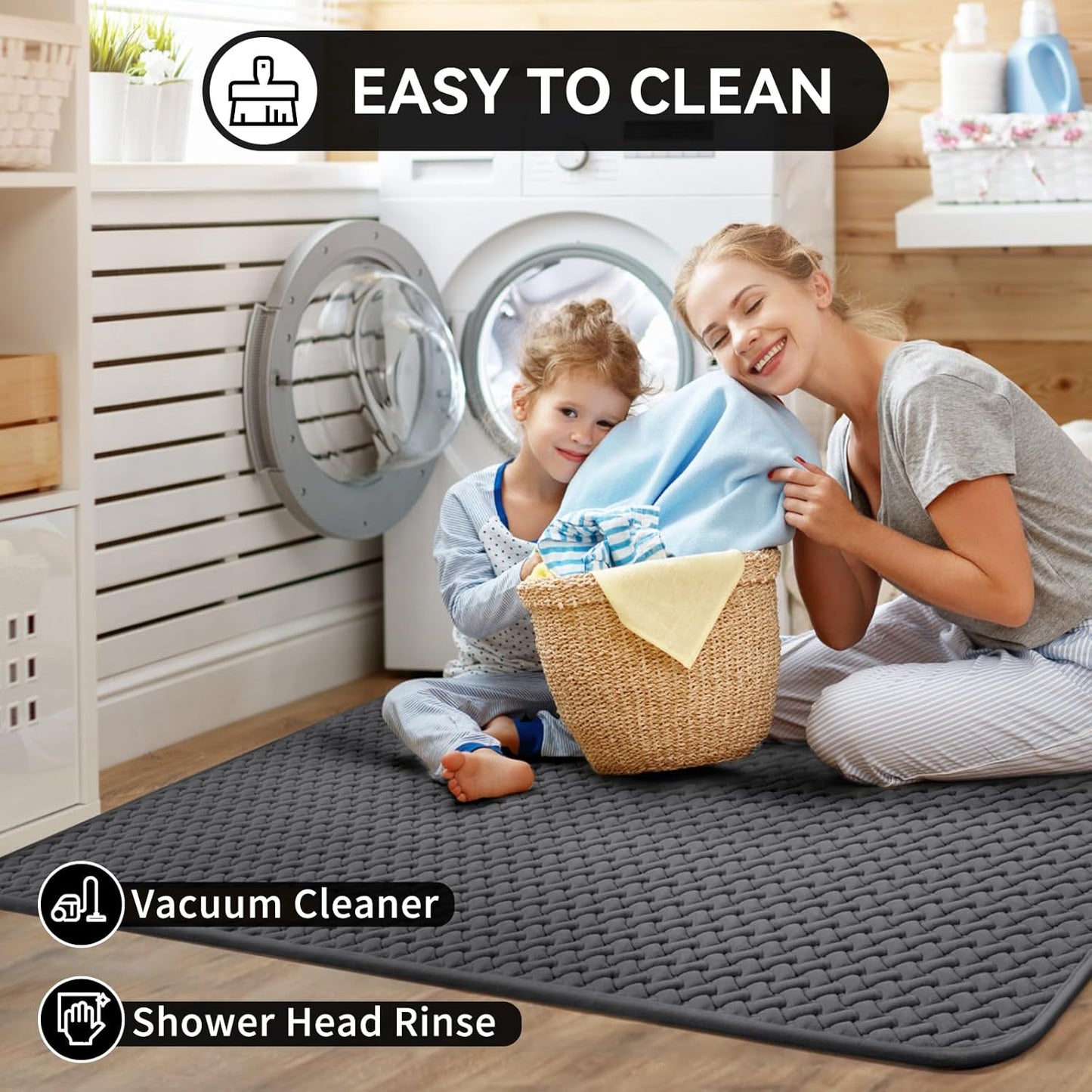 Bathroom Rugs Non Slip, Super Absorbent Quick Dry Bath Mat, Foam Weave Texture Rubber Backing Ultra Thin Bathroom Mats Fit Under Door Bathroom Floor Bathtub Shower