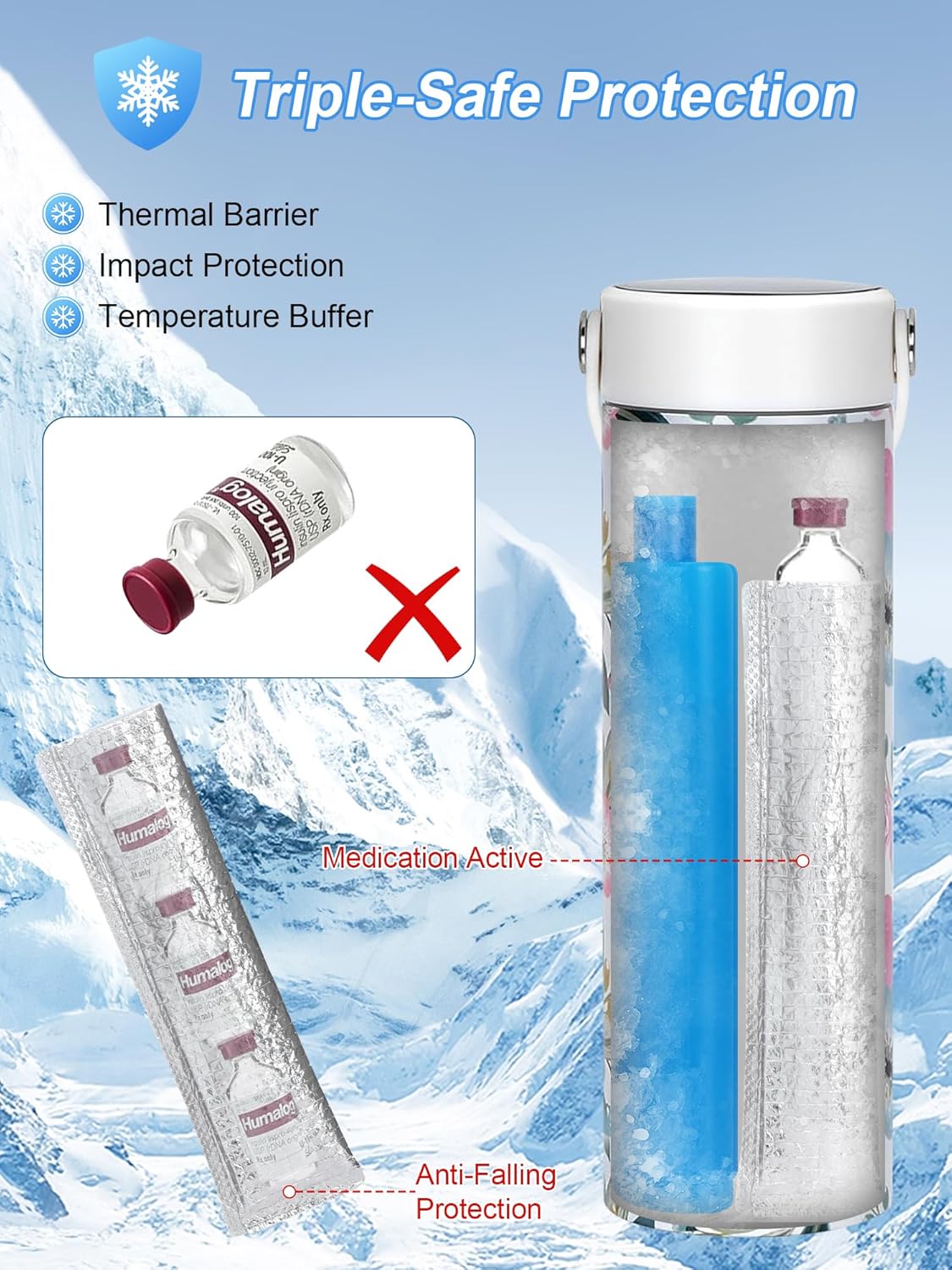 YOUSHARES Insulin Vials Protective Bag - Aluminum Foil Insulated Sleeves Compatible with Diabetic Pens & Peptide Vial, Medicine Organizer Protector for Diabetes Cooler Bottle Travel Case