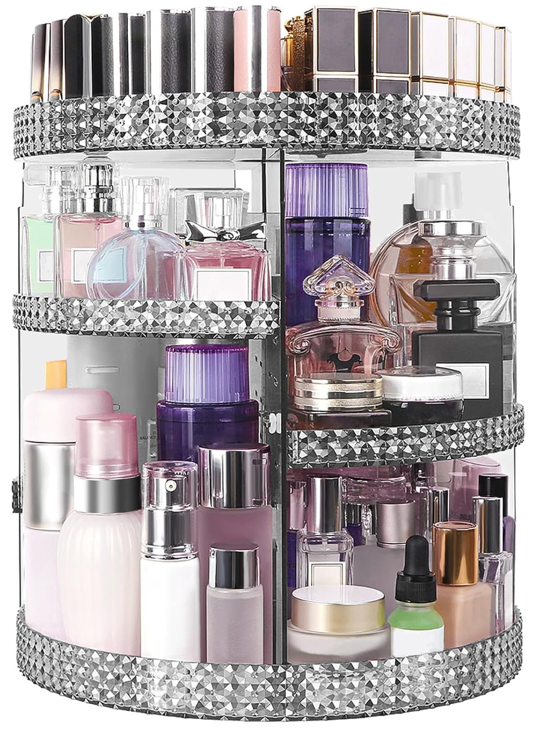 360 Degree Rotating Makeup Organizer, Extra Large Capacity Cosmetic Storage Unit, Removable DIY 7 Layers Skincare Organizer, Acrylic Beauty Perfume Organizer for Vanity Countertop (Gray)