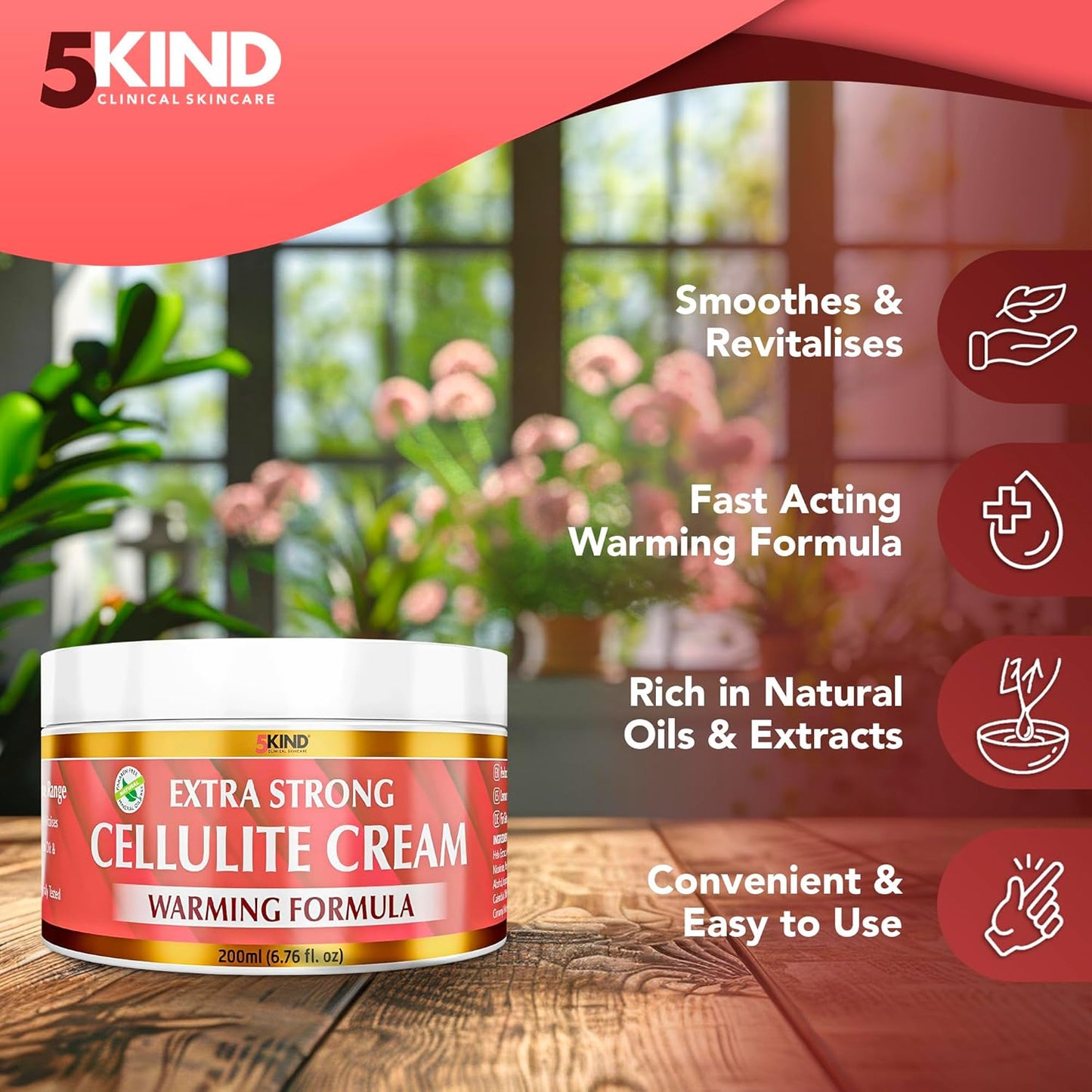 5Kind Extra Strong Anti Cellulite Cream 6.76 Fl Oz - Natural Warming Formula Cellulite Remover for Legs - Body Firming and Tightening Cream - Firming Cream for Cellulite