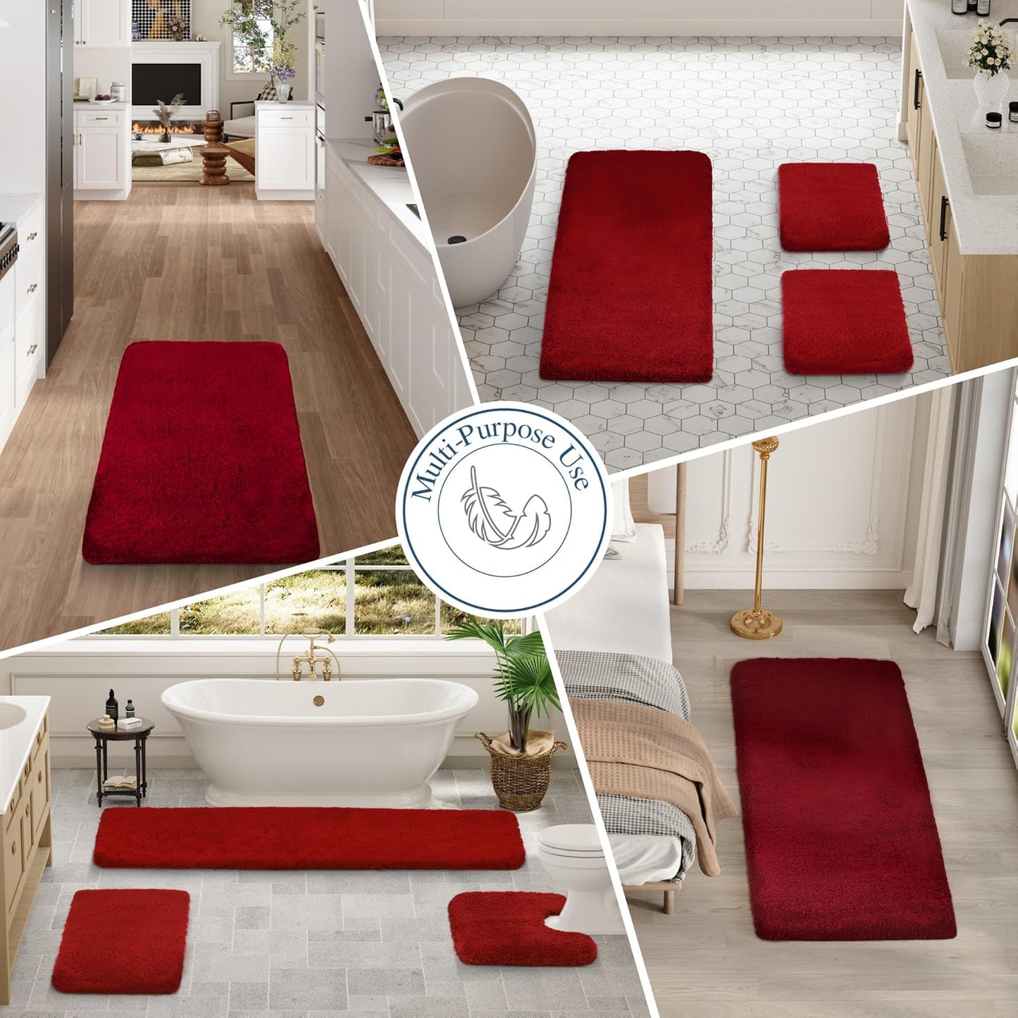 Walensee Red High Pile Bathroom Rug, 24 x 48, Extra Soft & Absorbent, Non Slip, Machine Washable, Luxury Bath Mat for Bathroom