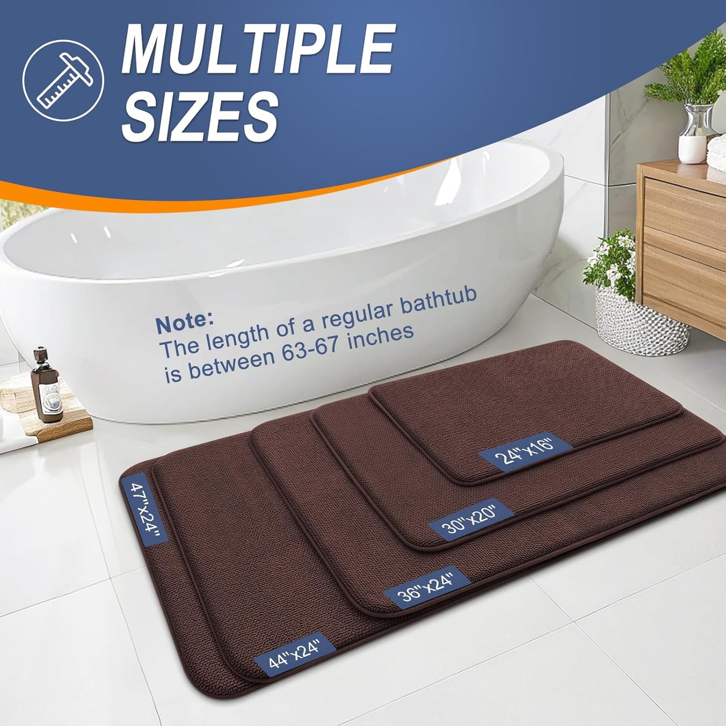 OLANLY Thick Memory Foam Bath Mat Rug 36x24, Extra Soft Absorbent Bathroom Rug, Quick Dry Bath Mats, Non-Slip, Machine Washable Carpet for Bathroom, Tub and Shower, Home Decor Accessories, Brown