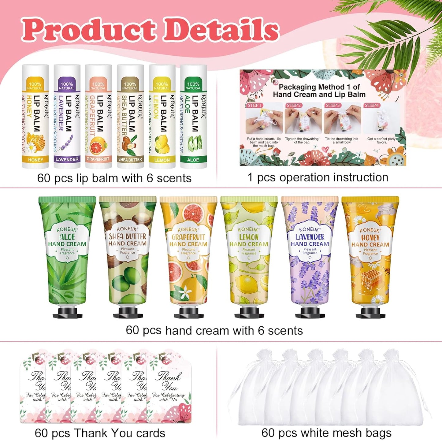 60 Pack Hand Cream Bulk and Lip Balm Bulk Sets, Stocking Stuffers for Women, Christmas Gifts and Bridal Shower Gifts for Guests, Employee Appreciation Gifts, Mom Gifts, Birthday Gifts and Small Gifts