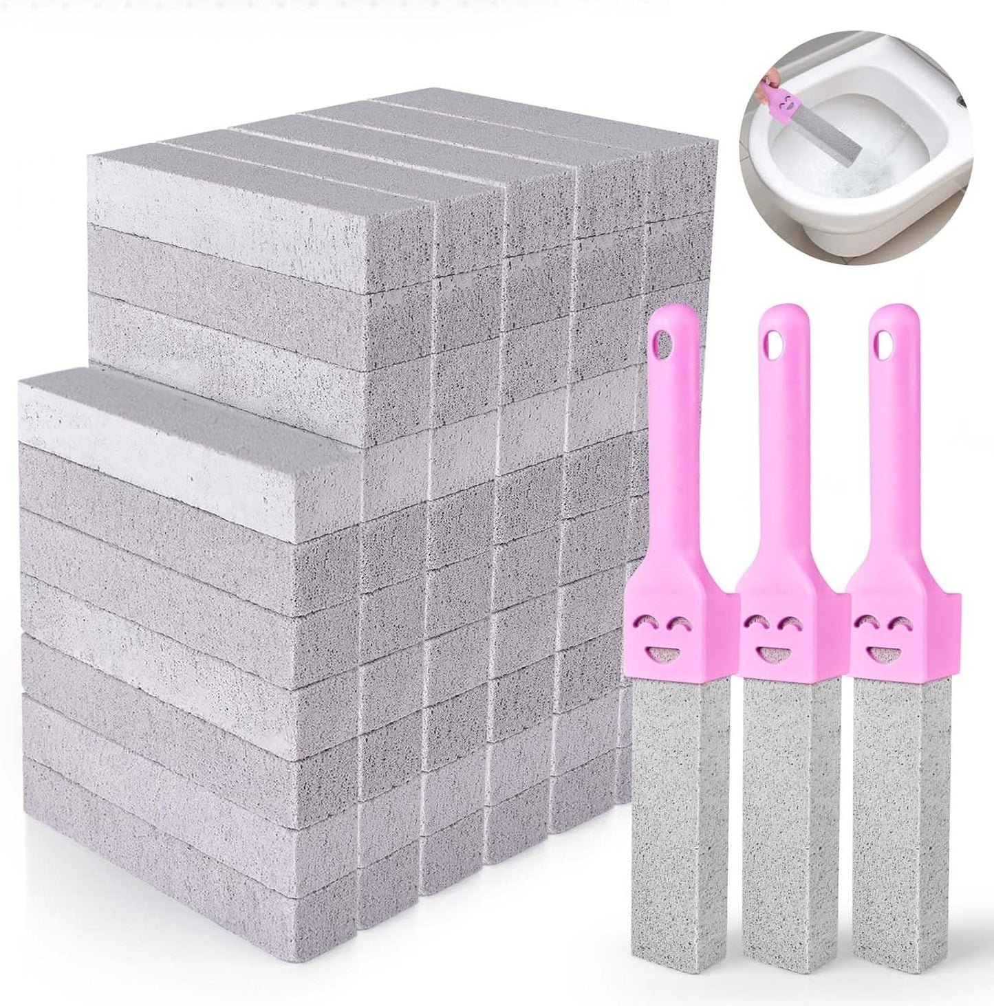 CONLI 60 Pack Pumice Stone with 3 Handle for Toilet Cleaning Bowl, Pumice Stone Toilet Bowl Cleaner Remove Toilet Bowl Hard Water Rings Suitable for Cleaning Toilet Bathroom Kitchen Sink